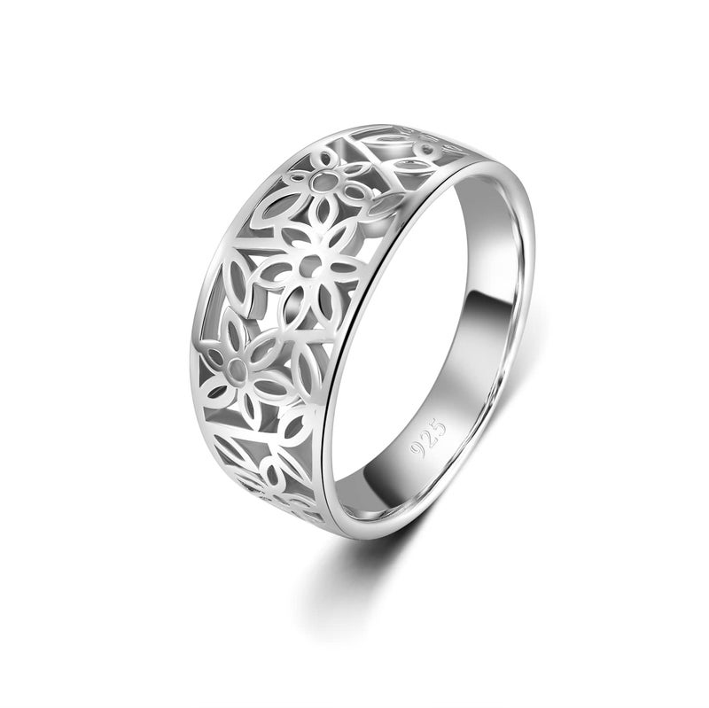 BORUO 925 Sterling Silver Ring, High Polish Tarnish Resistant Comfort Fit Victorian Leaf Filigree Vintage Style Ring Size 9 - Image 1